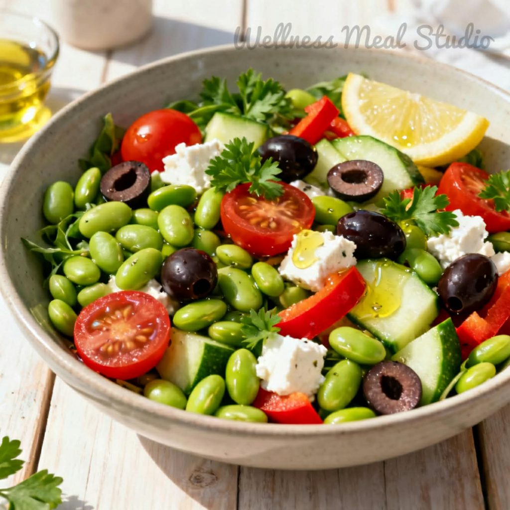 greek salad with edamame